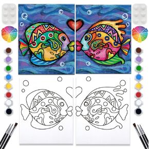 2 Pack Paint and Sip Canvas Painting Kit Pre Drawn Canvas for Painting for adults Stretched Canvas Couples Games Date Night Afro Couple Paint Party Valentines Gift With Easel