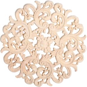 قطعتان من الخشب المنحوت يزين الأثاث، منحوتات خشبية مزخرفة ملصقات دائرية للسرير الجداري والباب والمرآة وخزانة الملابس والأريكة والسقف وخزانة مشروع الحرف اليدوية، 10x10 سم/3.94x3.94 بوصة