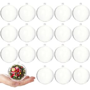 20Pcs Christmas Ball Ornaments 2.36"/60mm Fillable Clear Plastic Ornaments Balls DIY Christmas Tree Decoration Baubles Decorative Hanging Ornaments for Xmas Tree Holiday Wreath Garland Decor (2.36")