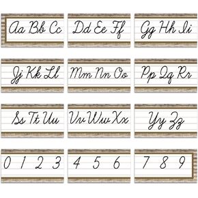 12 Pcs Cursive Alphabet Line Cursive Bulletin Board Set Classroom Alphabet for Wall Number and ABC Wall Decor for Preschool English Poster Kindergarten Primary School Home(Black,Groovy)