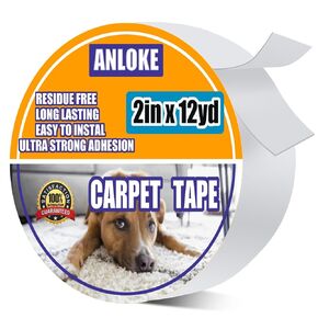 Double Sided Carpet Tape for Area Rugs -Rug Tape 2 Inch x 12 Yards - Residue-Free Heavy Duty Rug Tape Gripper for Hardwood Floors，Removable,