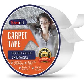 Double Sided Carpet Tape Heavy Duty for Area Rugs,Tile Hardwood Floors,Over Carpet,Rug Tape High Adhesive and Removable,Strong Sticky Tape,Residue Free,2 Inches x 10 Yards,White
