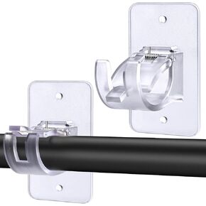 2 Pack No Drill Curtain Rod Brackets, Self Adhesive No Drilling Curtain Rod Holder Hooks, Nail Free Curtain Rod Hangers Save Space for Bathroom Kitchen Home -Transparent