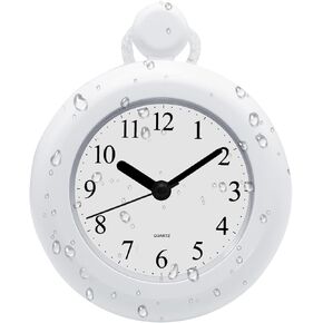 Bathroom Clock, Waterproof Clock for Shower, Battery Operated (White)