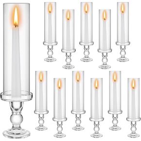 Havawish 12 Pcs Glass Candle Stick Candle Holder 13.8 Inch Tall Hurricane Candle Holder Clear Candlestick Holders Taper Candles Stands with Open Ended Chimney Tube for Wedding Party Decoration