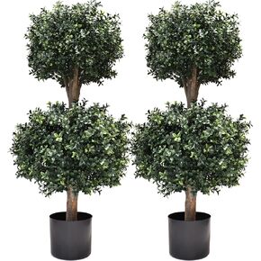 3Ft-35'' Artificial Boxwood Double Ball Topiary Trees,2PACK Faux Topiaries Tree Store Garden Indoor&Outdoor for Porch Home Decor