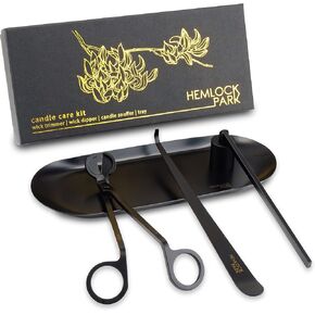 هيملوك بارك 4 في 1 مجموعة العناية بالشموع | قطاعة تشذيب فتيل الشموع، طفاية إطفاء الشموع، غطاس الفتيل، صينية معدنية في صندوق هدايا (أسود) in Kuwait