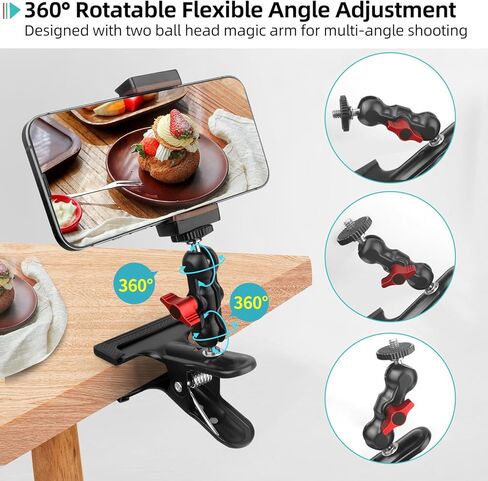 Super Clamp Camera Clamp Mount,Tripod Camera Clip Clamp 3.1" Double Ball Head Magic Arm with 1/4" Screw Phone Holder for Camera Webcam LED Light Smartphone Photoshoot Video Pole Tube Mount in Kuwait