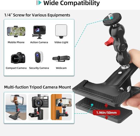 Super Clamp Camera Clamp Mount,Tripod Camera Clip Clamp 3.1" Double Ball Head Magic Arm with 1/4" Screw Phone Holder for Camera Webcam LED Light Smartphone Photoshoot Video Pole Tube Mount in Kuwait