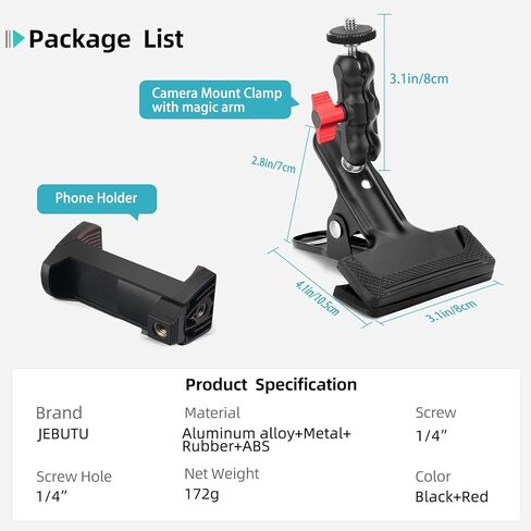 Super Clamp Camera Clamp Mount,Tripod Camera Clip Clamp 3.1" Double Ball Head Magic Arm with 1/4" Screw Phone Holder for Camera Webcam LED Light Smartphone Photoshoot Video Pole Tube Mount in Kuwait