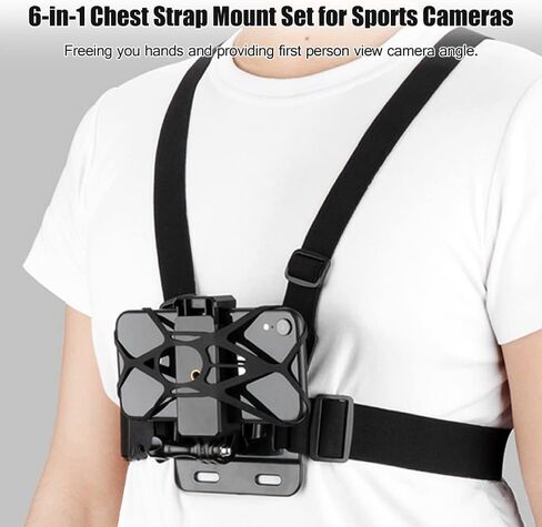 حزام صدر 6 في 1 قابل للتعديل مع مشبك هاتف قابل للدوران بديل لكاميرات GoPro Hero10 9 8 7 6 5 4 Session 3+ 3 2 1 Fusion DJI OSMO للهواتف الذكية in Kuwait