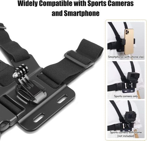 حزام صدر 6 في 1 قابل للتعديل مع مشبك هاتف قابل للدوران بديل لكاميرات GoPro Hero10 9 8 7 6 5 4 Session 3+ 3 2 1 Fusion DJI OSMO للهواتف الذكية in Kuwait