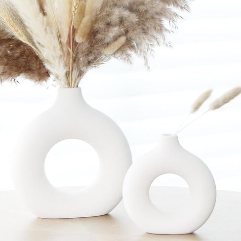 مزهرية ZIFTY Flower الإبداعية 3 قطع ديكور غرفة المعيشة ديكور المنزل جولة مجوفة غير لامعة INS نمط بساطتها يناسب الغرفة، القطع المركزية، المطبخ، الموقد، عيد الميلاد، الزفاف (L + M + S، أبيض) in Kuwait