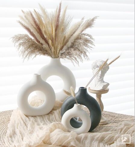 مزهرية ZIFTY Flower الإبداعية 3 قطع ديكور غرفة المعيشة ديكور المنزل جولة مجوفة غير لامعة INS نمط بساطتها يناسب الغرفة، القطع المركزية، المطبخ، الموقد، عيد الميلاد، الزفاف (L + M + S، أبيض) in Kuwait