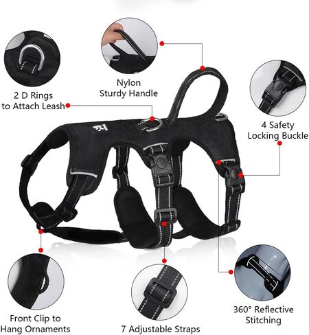 FEimaX Dog Harness لا سحب سترة مبطنة ناعمة للكلاب مع 3 مقاطع للمقود ومقبض تحكم سهل عاكس قابل للتعديل لا يخنق الحيوانات الأليفة لتدريب الكلاب المتوسطة والكبيرة على المشي (أحمر، صغير) in Kuwait