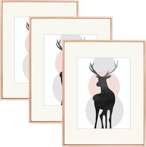 Space Art Deco, 11x14 Picture Frame Set of 3, Display Pictures 8x10 with Mat or 11x14 Without Mat, Wall Mounting Gallery Photo Frames, Gold in Kuwait