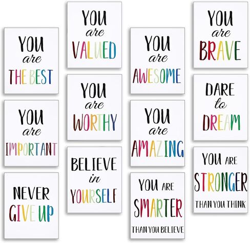 12 Pieces Inspirational Print Wall Poster Motivational Quote Watercolor Words Posters Aesthetic Poster Unframed Canvas Saying Painting Posters for Kids Room Modern Decoration (Black, 8 x 10 Inches) in Saudi Arabia
