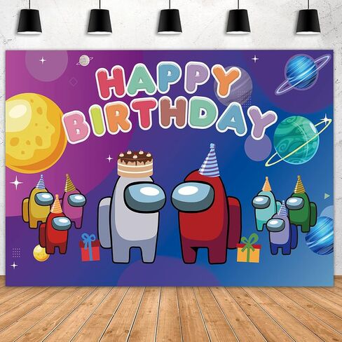 A-mong Theme Birthday Party Backdrop Decoration, Video Game Party Banner, Photography Backdrop Kids Bedroom Living Room Photo Booth Props Boys Girls Birthday Party Supplies in Saudi Arabia