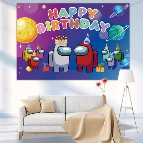 A-mong Theme Birthday Party Backdrop Decoration, Video Game Party Banner, Photography Backdrop Kids Bedroom Living Room Photo Booth Props Boys Girls Birthday Party Supplies in Saudi Arabia