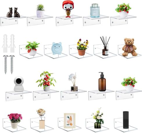 Juexica Small Acrylic Floating Shelves for Wall Adhesive Wall Mounted Shelves for Bathroom, Bedroom, Living Room, Office (White,20 Pcs) in Saudi Arabia