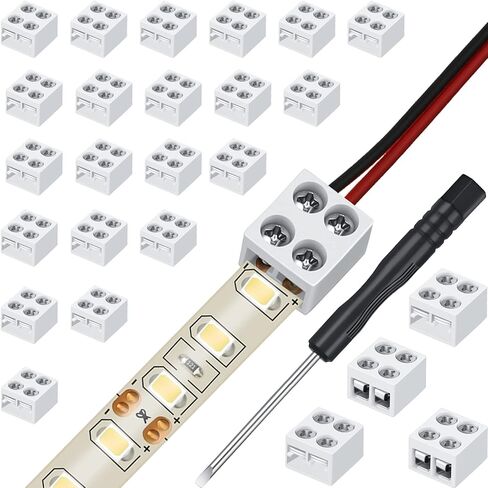25 حزمة موصل ضوء شريط LED بدون لحام 2 دبوس موصل كتلة طرفية برغي أسفل شريط موصل شريط LED إلى سلك لمصابيح شريط LED ملونة واحدة 5 فولت 12 فولت 24 فولت (أبيض، 8 مم) in Kuwait