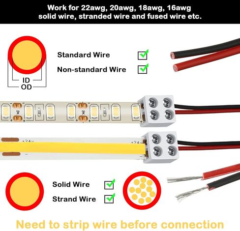 25 حزمة موصل ضوء شريط LED بدون لحام 2 دبوس موصل كتلة طرفية برغي أسفل شريط موصل شريط LED إلى سلك لمصابيح شريط LED ملونة واحدة 5 فولت 12 فولت 24 فولت (أبيض، 8 مم) in Kuwait