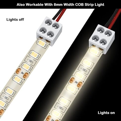 25 حزمة موصل ضوء شريط LED بدون لحام 2 دبوس موصل كتلة طرفية برغي أسفل شريط موصل شريط LED إلى سلك لمصابيح شريط LED ملونة واحدة 5 فولت 12 فولت 24 فولت (أبيض، 8 مم) in Kuwait