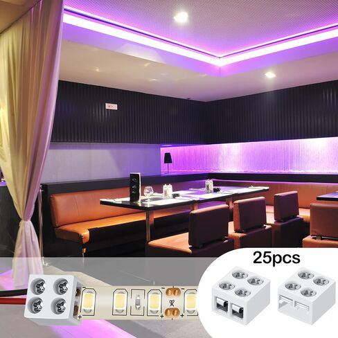 25 حزمة موصل ضوء شريط LED بدون لحام 2 دبوس موصل كتلة طرفية برغي أسفل شريط موصل شريط LED إلى سلك لمصابيح شريط LED ملونة واحدة 5 فولت 12 فولت 24 فولت (أبيض، 8 مم) in Kuwait