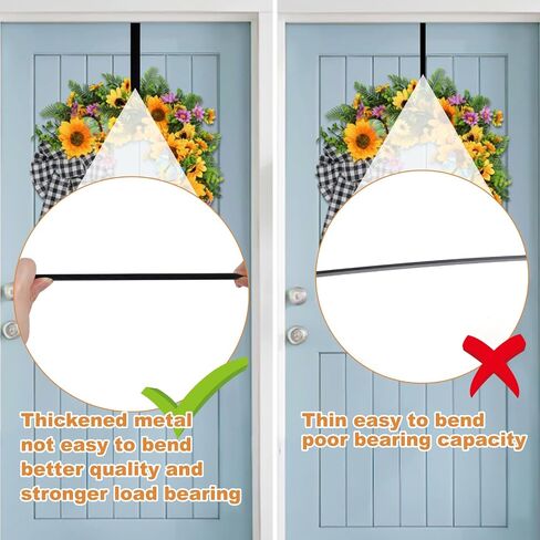 PECULA 2 Pack 14" Wreath Hangers for Front Door, Wreath Door Hanger 40lb Load-bearing, Metal Wreath Hanger for Welcome Sign, Door Wreath Hanger for Christmas Halloween Easter Decoration (Black) in Kuwait
