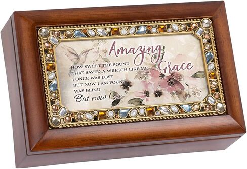 Cottage Garden Amazing Grace Woodgrain Petite Jeweled Music Box Plays Tune Amazing Grace in Saudi Arabia