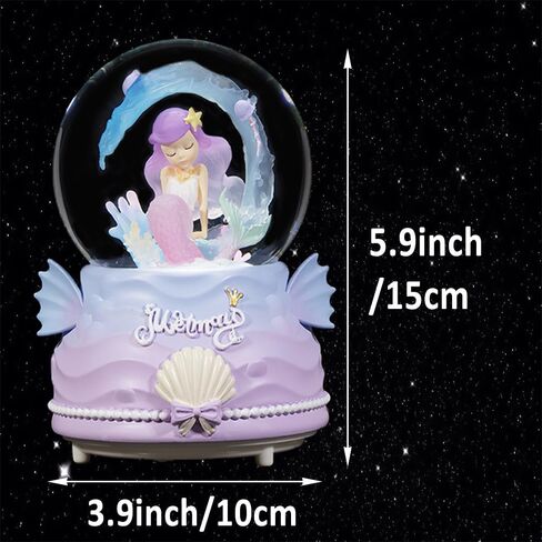 كرات الثلج للأطفال، كرات الثلج على شكل حورية البحر 100 مم للفتيات، كرات الثلج لعيد الميلاد مع الموسيقى والأضواء الملونة ورقاقات الثلج التلقائية، هدايا للفتيات، عيد الميلاد ومهرجان عيد الميلاد in Kuwait