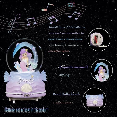 كرات الثلج للأطفال، كرات الثلج على شكل حورية البحر 100 مم للفتيات، كرات الثلج لعيد الميلاد مع الموسيقى والأضواء الملونة ورقاقات الثلج التلقائية، هدايا للفتيات، عيد الميلاد ومهرجان عيد الميلاد in Kuwait