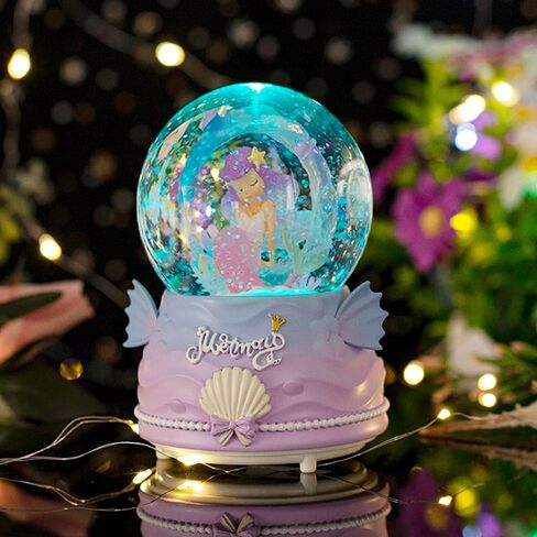 كرات الثلج للأطفال، كرات الثلج على شكل حورية البحر 100 مم للفتيات، كرات الثلج لعيد الميلاد مع الموسيقى والأضواء الملونة ورقاقات الثلج التلقائية، هدايا للفتيات، عيد الميلاد ومهرجان عيد الميلاد in Kuwait