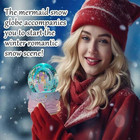 كرات الثلج للأطفال، كرات الثلج على شكل حورية البحر 100 مم للفتيات، كرات الثلج لعيد الميلاد مع الموسيقى والأضواء الملونة ورقاقات الثلج التلقائية، هدايا للفتيات، عيد الميلاد ومهرجان عيد الميلاد in Kuwait