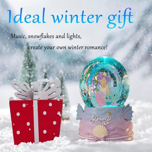 كرات الثلج للأطفال، كرات الثلج على شكل حورية البحر 100 مم للفتيات، كرات الثلج لعيد الميلاد مع الموسيقى والأضواء الملونة ورقاقات الثلج التلقائية، هدايا للفتيات، عيد الميلاد ومهرجان عيد الميلاد in Kuwait