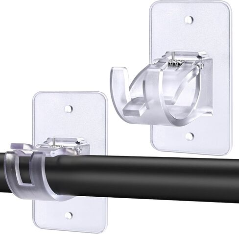 2 Pack No Drill Curtain Rod Brackets, Self Adhesive No Drilling Curtain Rod Holder Hooks, Nail Free Curtain Rod Hangers Save Space for Bathroom Kitchen Home -Transparent in Saudi Arabia