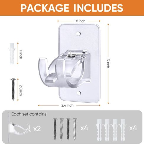 2 Pack No Drill Curtain Rod Brackets, Self Adhesive No Drilling Curtain Rod Holder Hooks, Nail Free Curtain Rod Hangers Save Space for Bathroom Kitchen Home -Transparent in Saudi Arabia