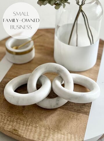 Glimpse & Hollow Marble Chain Link Decor - Book Shelf Decor Accents, Marble Decor, Small Bookshelf Decorative Objects, White Room Decor | Neutral Home Decor, Mid Century Modern Decor | 8" in Saudi Arabia