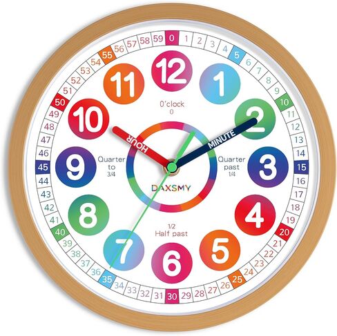 Learning Clock for Kids Telling Time Easily Teaching Clock Silent Non Ticking Battery Operated Colorful Teaching Time Clock Decorative for Kids Room Classroom School Playroom (8 Inch) in Saudi Arabia
