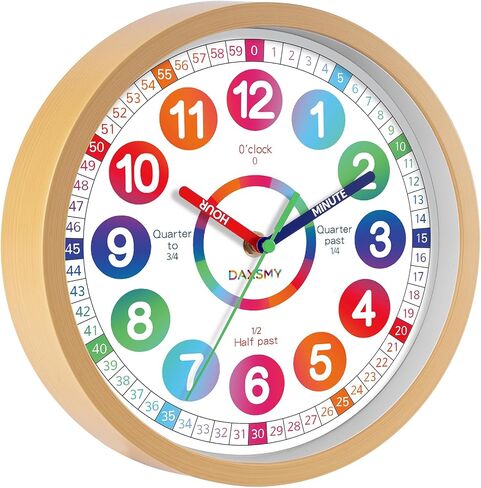 Learning Clock for Kids Telling Time Easily Teaching Clock Silent Non Ticking Battery Operated Colorful Teaching Time Clock Decorative for Kids Room Classroom School Playroom (8 Inch) in Saudi Arabia