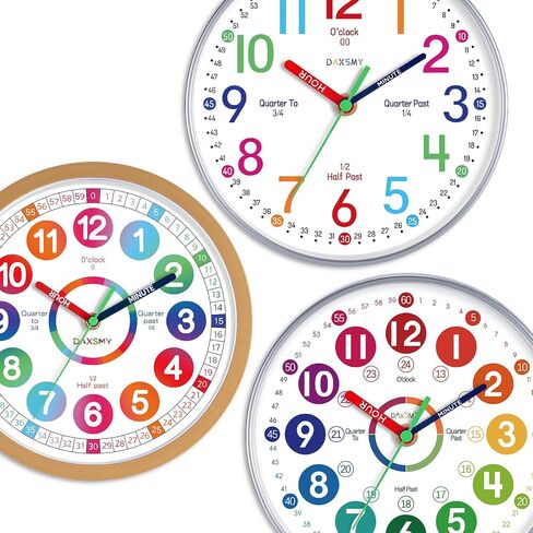Learning Clock for Kids Telling Time Easily Teaching Clock Silent Non Ticking Battery Operated Colorful Teaching Time Clock Decorative for Kids Room Classroom School Playroom (8 Inch) in Saudi Arabia