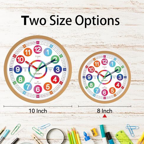 Learning Clock for Kids Telling Time Easily Teaching Clock Silent Non Ticking Battery Operated Colorful Teaching Time Clock Decorative for Kids Room Classroom School Playroom (8 Inch) in Saudi Arabia