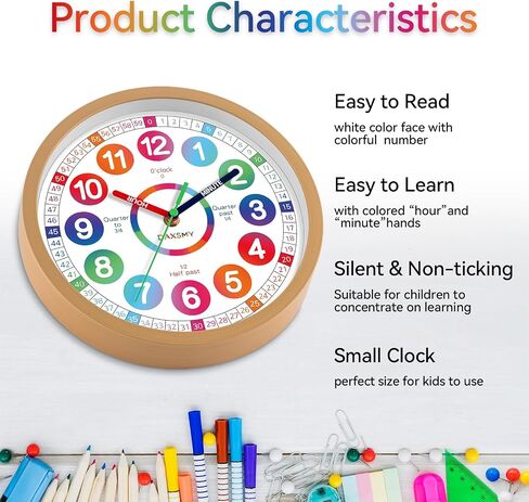 Learning Clock for Kids Telling Time Easily Teaching Clock Silent Non Ticking Battery Operated Colorful Teaching Time Clock Decorative for Kids Room Classroom School Playroom (8 Inch) in Saudi Arabia