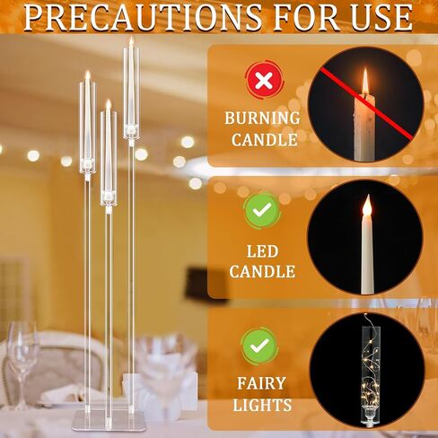 Tessco 6 Set Acrylic Candelabra Centerpieces 42.5'' Tall Acrylic Candle Holder for Table 3 Arm Floor Candle Holder with Acrylic Shade Square Base Fit 0.8" LED Candle for Wedding Party Table Decoration in Saudi Arabia