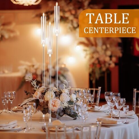 Tessco 6 Set Acrylic Candelabra Centerpieces 42.5'' Tall Acrylic Candle Holder for Table 3 Arm Floor Candle Holder with Acrylic Shade Square Base Fit 0.8" LED Candle for Wedding Party Table Decoration in Saudi Arabia