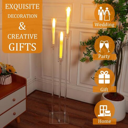 Tessco 6 Set Acrylic Candelabra Centerpieces 42.5'' Tall Acrylic Candle Holder for Table 3 Arm Floor Candle Holder with Acrylic Shade Square Base Fit 0.8" LED Candle for Wedding Party Table Decoration in Saudi Arabia