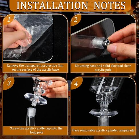 Tessco 6 Set Acrylic Candelabra Centerpieces 42.5'' Tall Acrylic Candle Holder for Table 3 Arm Floor Candle Holder with Acrylic Shade Square Base Fit 0.8" LED Candle for Wedding Party Table Decoration in Saudi Arabia
