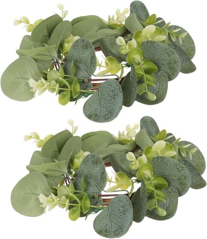 BESPORTBLE 2Pcs Candle Rings Artificial Eucalyptus Leaves Wreaths, Artificial Greenery Garland for Pillar Candle Lantern Wedding Centerpiece Party Home Table Decor in Saudi Arabia