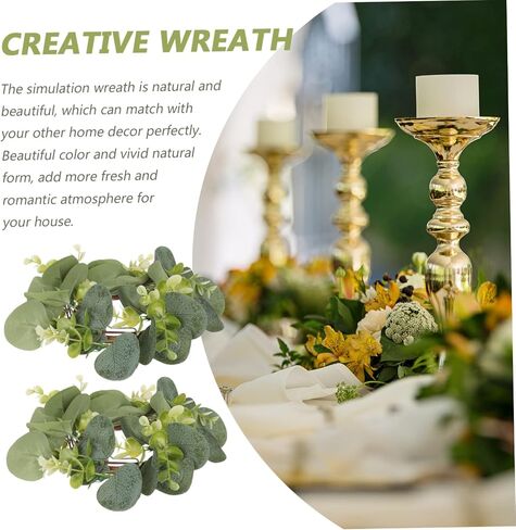 BESPORTBLE 2Pcs Candle Rings Artificial Eucalyptus Leaves Wreaths, Artificial Greenery Garland for Pillar Candle Lantern Wedding Centerpiece Party Home Table Decor in Saudi Arabia