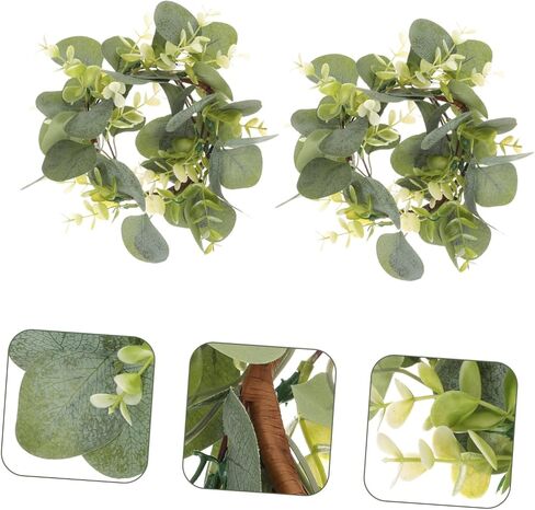 BESPORTBLE 2Pcs Candle Rings Artificial Eucalyptus Leaves Wreaths, Artificial Greenery Garland for Pillar Candle Lantern Wedding Centerpiece Party Home Table Decor in Saudi Arabia